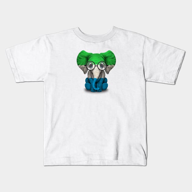 Baby Elephant with Glasses and Sierra Leone Flag Kids T-Shirt by jeffbartels